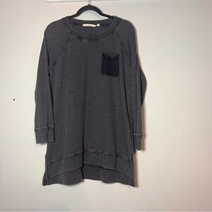 Soft Surrounding Waffle Knit Top Gray Blue Long Sleeve Size Large High Low